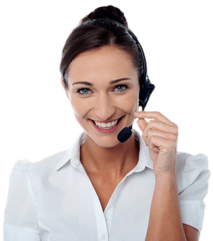 a lady who is a support agent with headphones and microphone and she is smiling